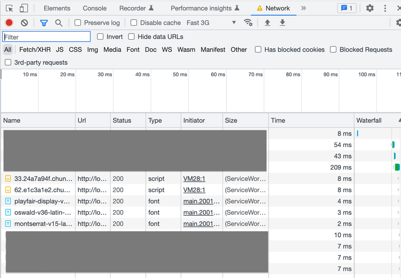 Verify service worker caching assets in chrome developer tool network section